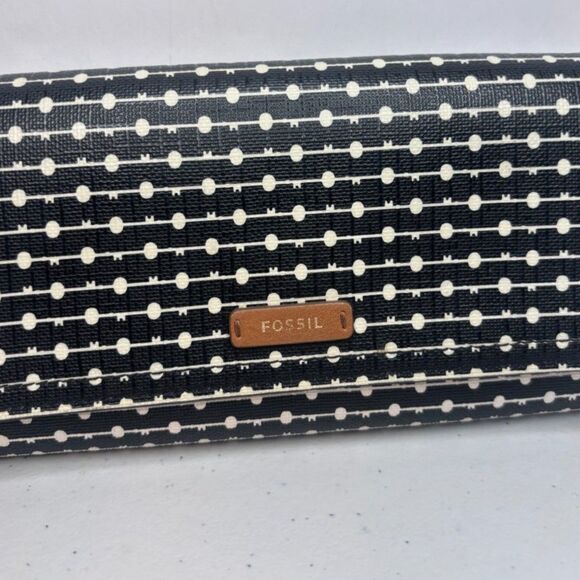 Fossil Polka dot Leather Bifold Clutch RFID Wallet Womens Designer - Picture 4 of 12